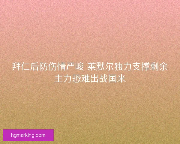 拜仁后防伤情严峻 莱默尔独力支撑剩余主力恐难出战国米